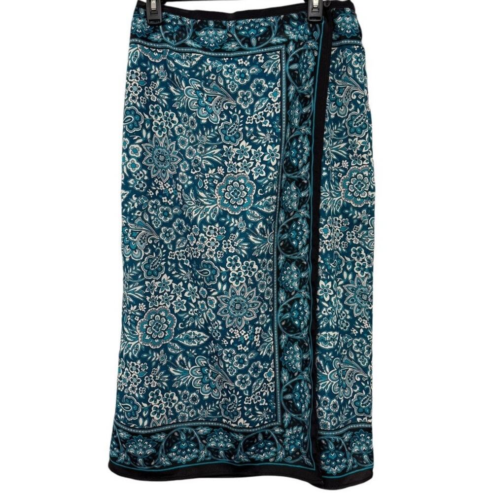 Vintage Sag Harbor Midi Wrap Skirt Blue Floral Size 12